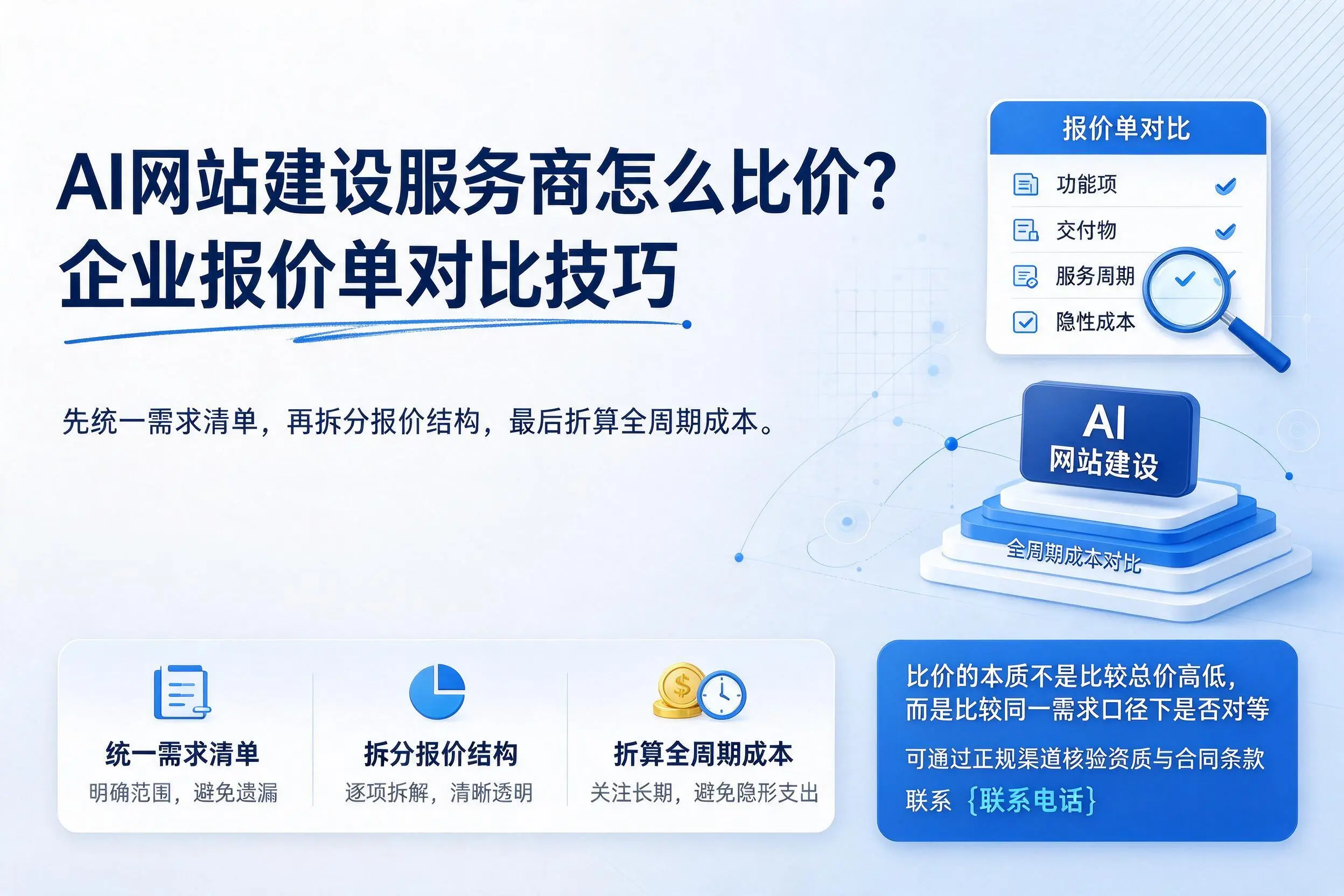 AI网站建设服务商怎么比价？陇南企业报价单对比技巧