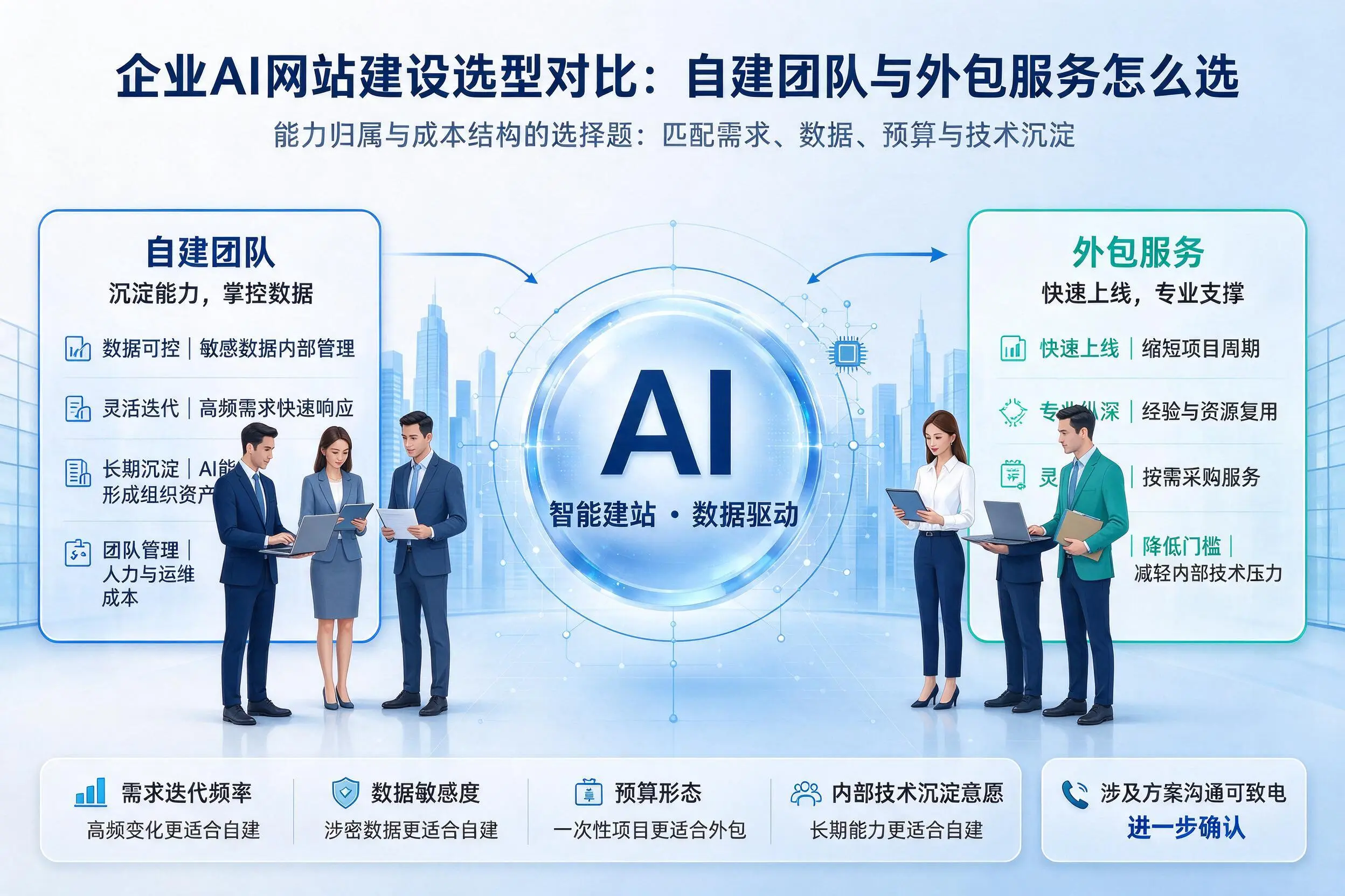 陇南企业AI网站建设选型对比：自建团队与外包服务怎么选
